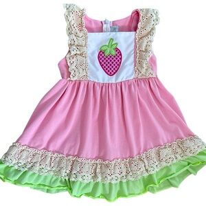Freckled Magnolia Boutique Handmade Strawberry Dress Bamboo Crochet Ruffles 2-3T